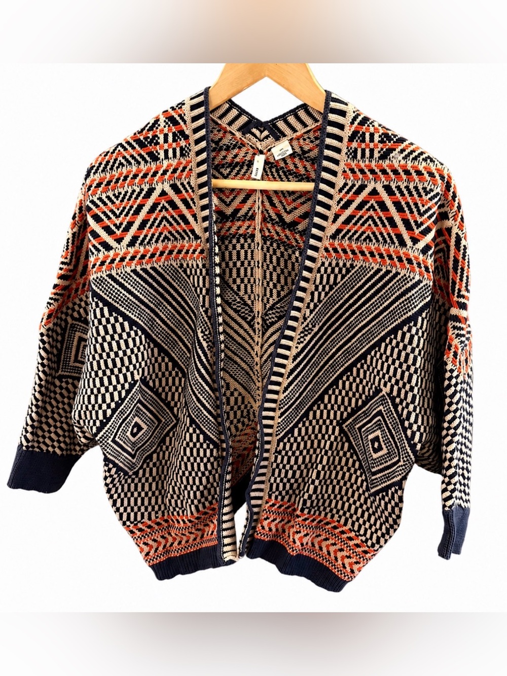 Anthropologie MOTH Dolman Aztec Open Cardigan Multicolor Knit 100% Cotton